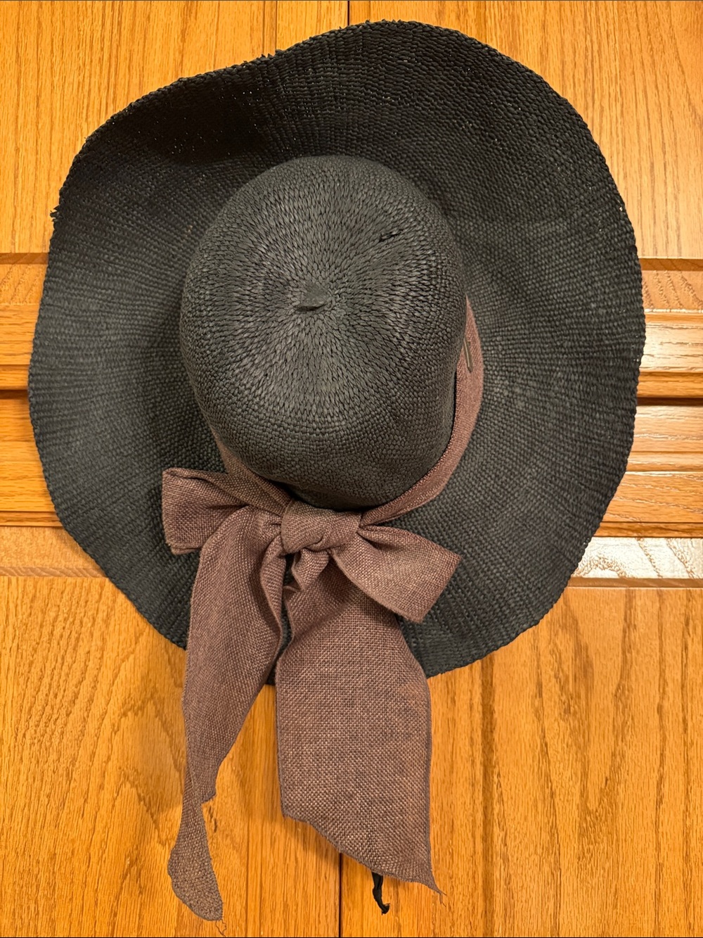 Wide Brim Straw Sun Hat with Brown Bow